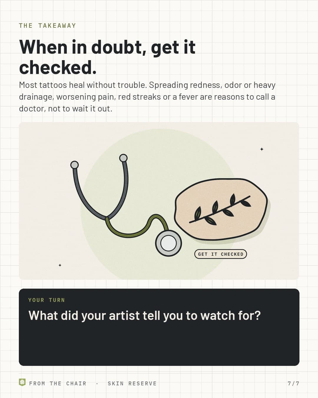 Takeaway: when in doubt, get it checked, with a stethoscope next to a tattoo